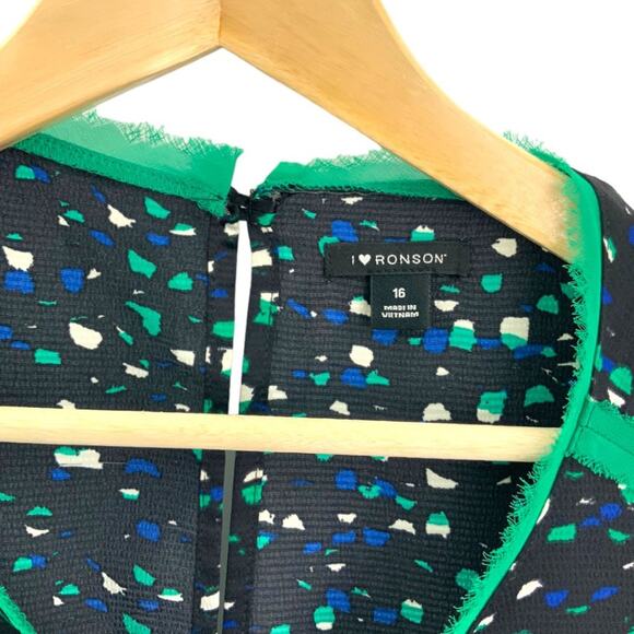 I Heart Ronson Black Green Printed Dress with Pockets Size 16 - Picture 4 of 8